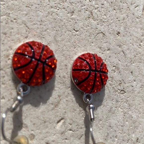 Rhinestone Orange Basketball Earrings - Picture 5 of 7